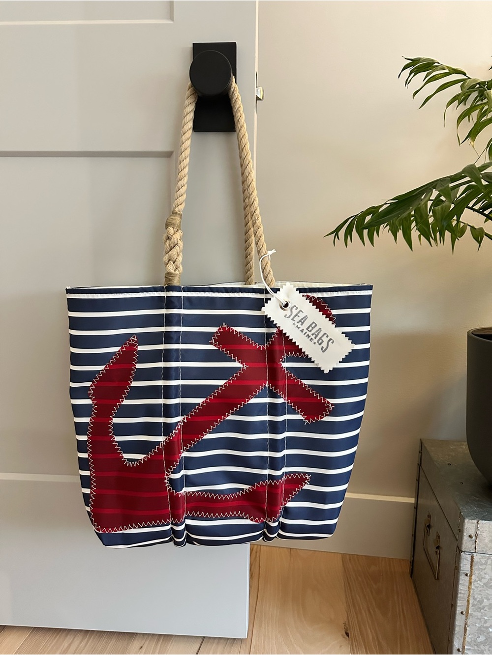 NWT Navy Striped SeaBag Tote with Red Anchor